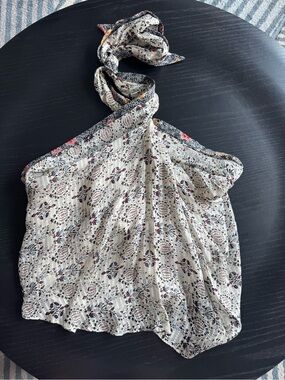 Isabel Marant Cream Floral Neck Scarf with Burgundy and Blue Accents